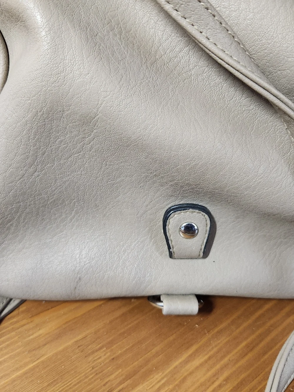Neutral Beige Stone Crossbody Bag Silver Hardware Converts To Backpack Pockets